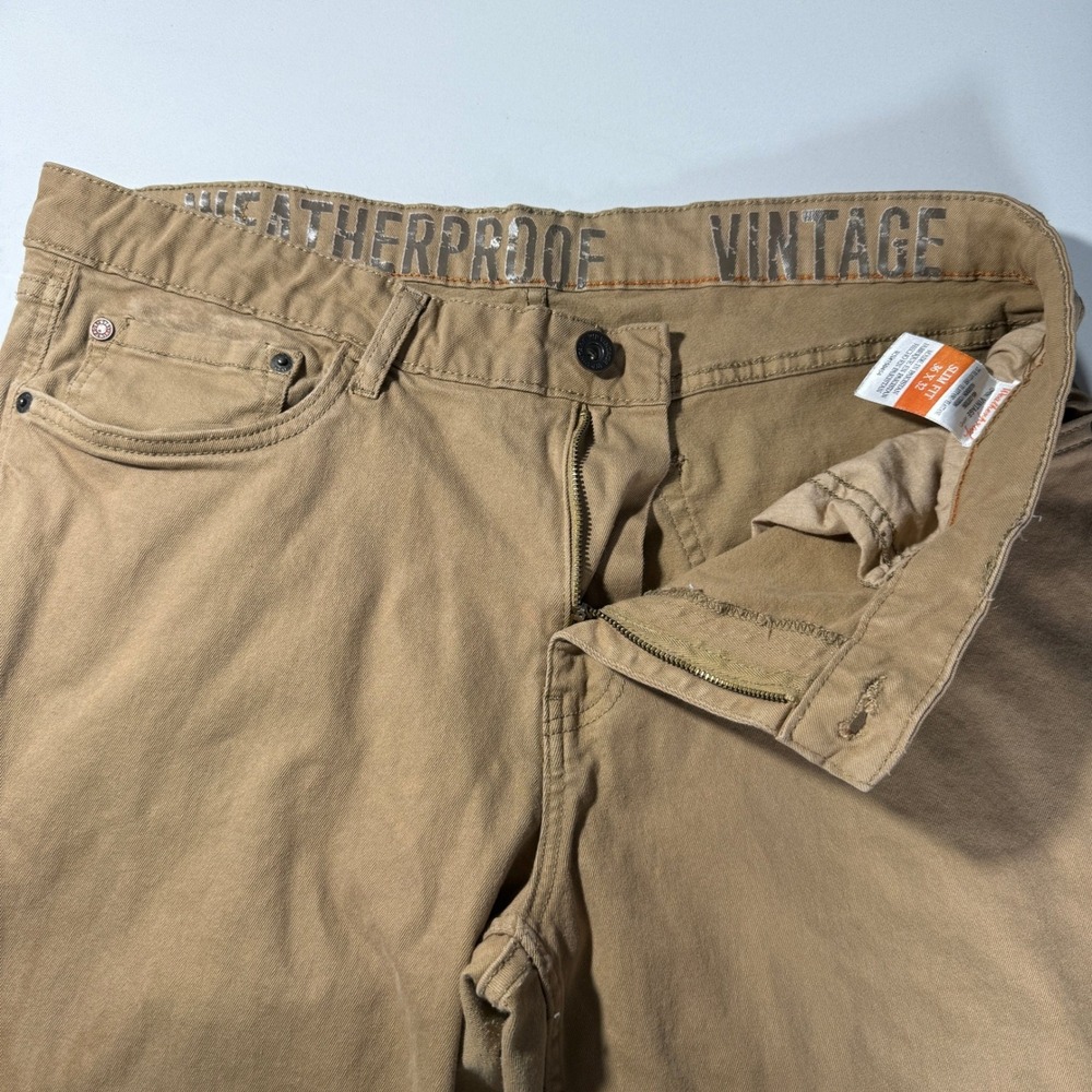Weatherproof Vintage Mens Slim Fit Tan Khaki Pants 36x32 Stretch 5-Pocket Chinos - Picture 4 of 12